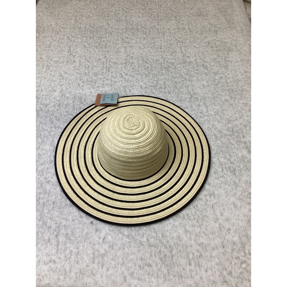 Shade & Shore Womens Off-White Black Striped Floppy Sun Hat HW04182331JL NEW